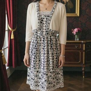 Elegant Cream and Black Lace Mini Dress